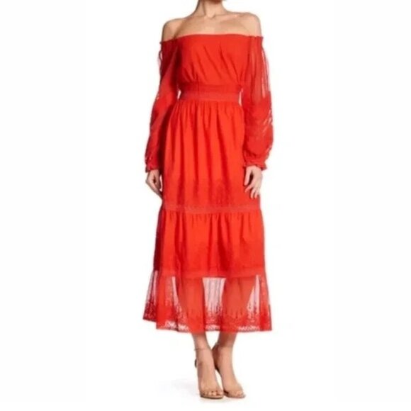 Kobi Halperin Dresses & Skirts - KOBI HALPERIN - off shoulder Tessa Maxi Orange  Dress Sz Small
